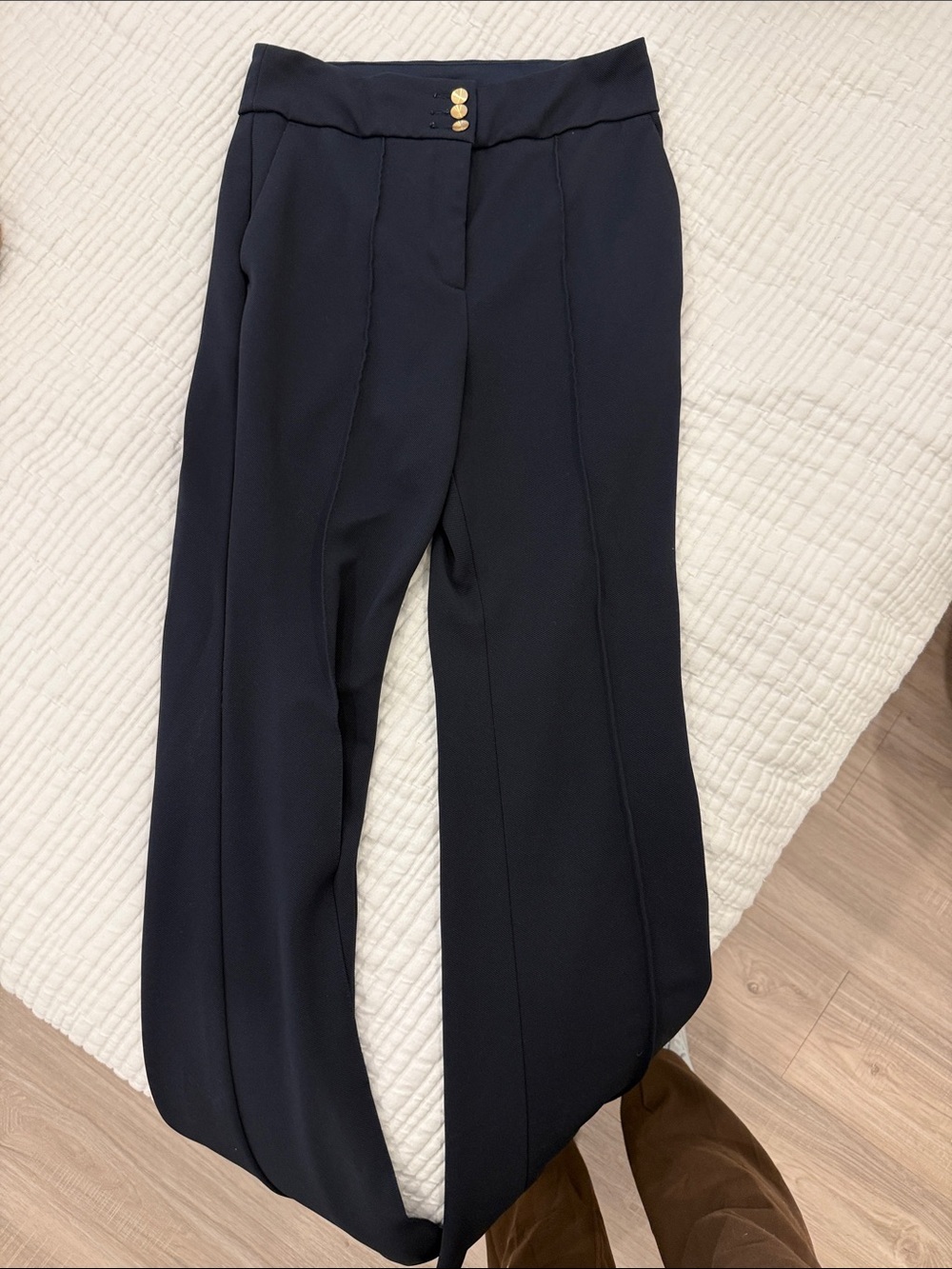 Express Navy High-Rise Trousers with Gold Buttons